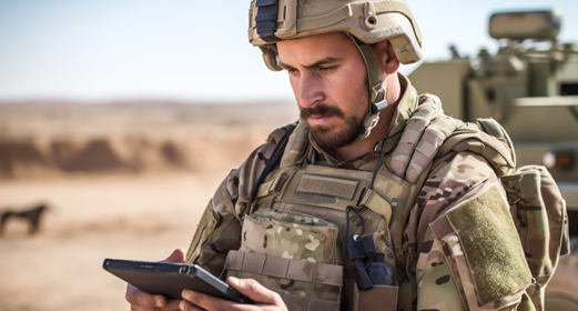 Military man with tablet
